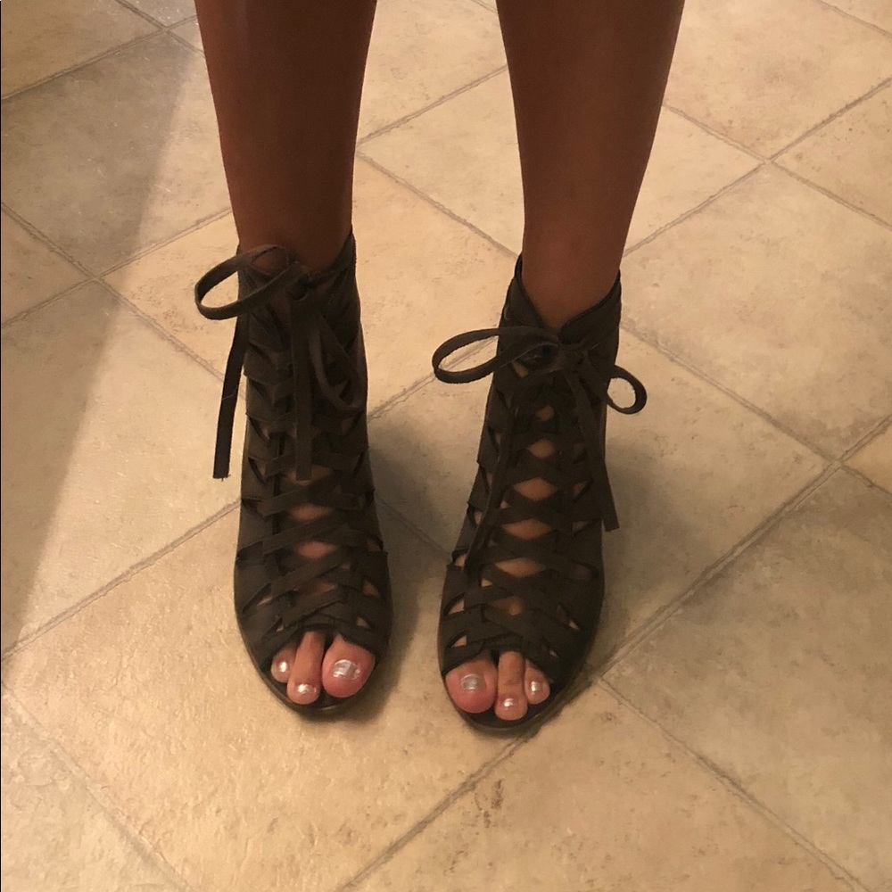 Suede Olive Green Lace Up Wedge Sandals